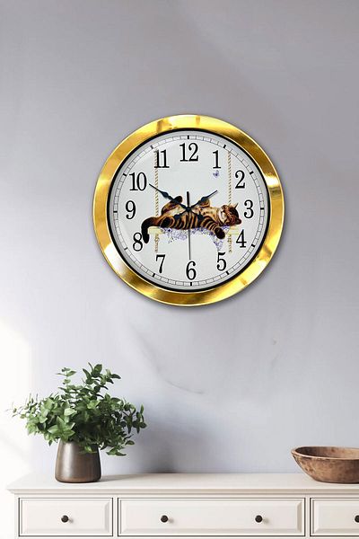 Kasva Concept Gift 36 cm Gold Metal Cat Wall Clock