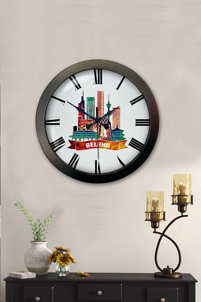 Kasva Concept Gift 36 cm Black Metal Beijing Themed Wall Clock