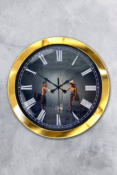 Kasva Concept 36 cm Gold Metal Children's Themed Wall Clock