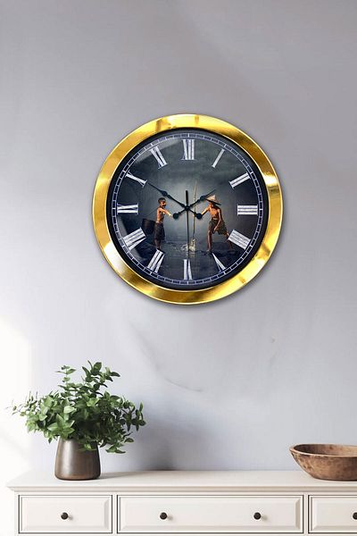 Kasva Concept 36 cm Gold Metal Children's Themed Wall Clock
