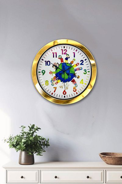 Kasva Concept Gift 36 cm Gold Metal Children's Room Wall Clock