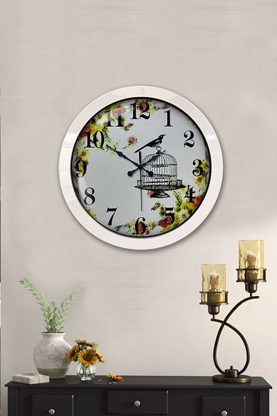 Kasva Concept Gift 36 cm White Metal Bird Wall Clock