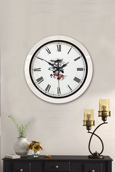 Kasva Concept Gift 36 cm White Metal Bird Wall Clock