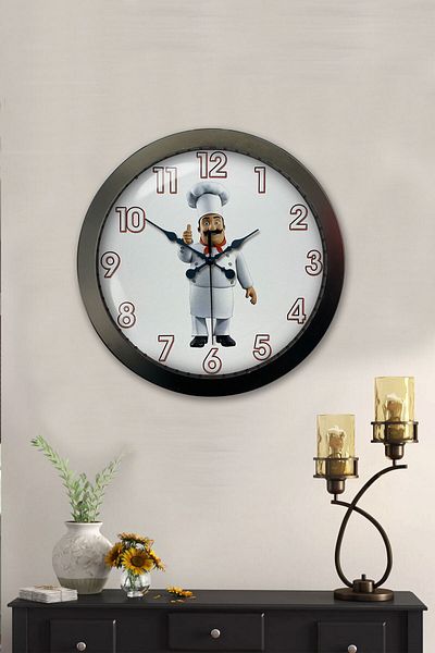 Kasva Concept Gift 36 cm Black Metal Cook Kitchen Wall Clock