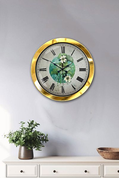 Kasva Concept Gift 36 cm Gold Metal Flower Wall Clock