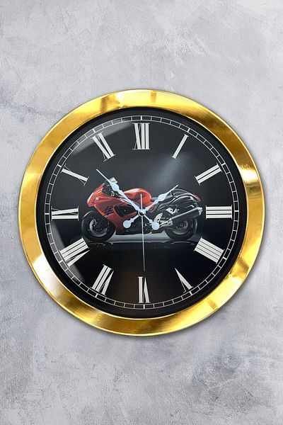 Kasva Concept Δώρο 36 εκ. Χρυσό Μεταλλικό Ρολόι Τοίχου Μοτοσικλέτας