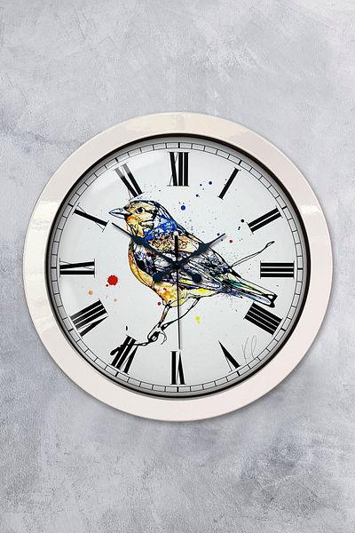 Kasva Concept 36 cm White Metal Bird Drawing Wall Clock