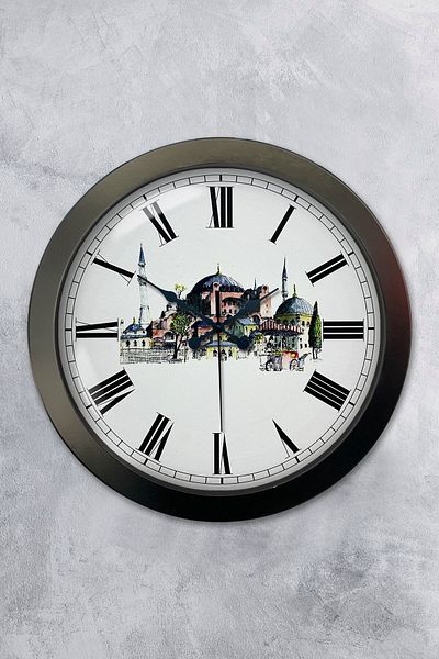 Kasva Concept 36 cm Black Metal Hagia Sophia Themed Wall Clock
