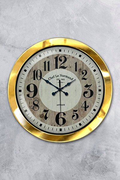 Platin Saat ساعة حائط بأرقام كبيرة من المعدن الذهبي مقاس 36 سم