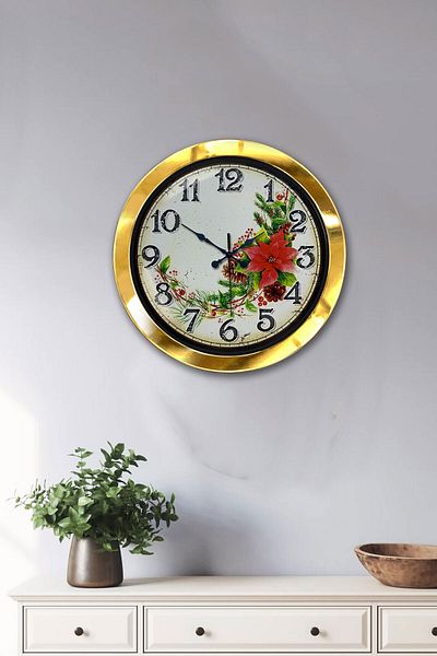 Kasva Concept Gift 36 cm Gold Metal Flower Wall Clock