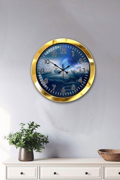 Kasva Concept Gift 36 cm Gold Metal Wall Clock Above the Clouds