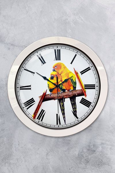 Kasva Concept Gift 36 cm White Metal Bird Wall Clock
