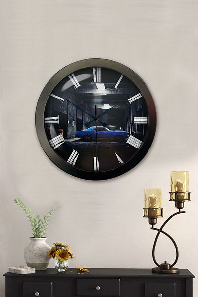 Kasva Concept Gift 36 Cm Black Metal Car Wall Clock