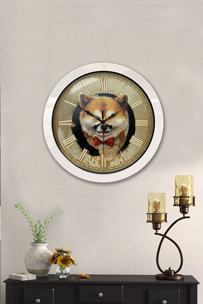Kasva Concept Gift 36 cm White Metal Wolf Wall Clock