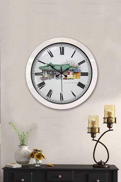 Kasva Concept 36 cm White Metal Village Grocery Wall Clock