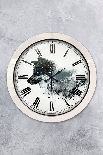 Kasva Concept Gift 36 cm White Metal Wolf Wall Clock