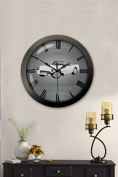 Kasva Concept Gift 36 Cm Black Metal Car Wall Clock