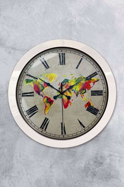 Kasva Concept Gift 36 cm White Metal Maps Wall Clock