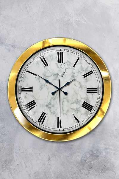 Kasva Concept 36 cm Gold Metal Marble Patterned Wall Clock