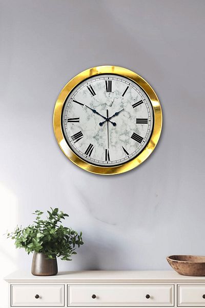 Kasva Concept 36 cm Gold Metal Marble Patterned Wall Clock