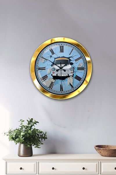 Kasva Concept Gift 36 cm Gold Metal Car Wall Clock