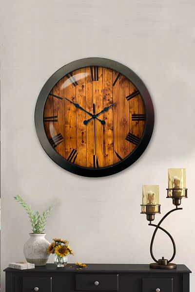 Kasva Concept 36 cm Black Metal Wood Look Wall Clock