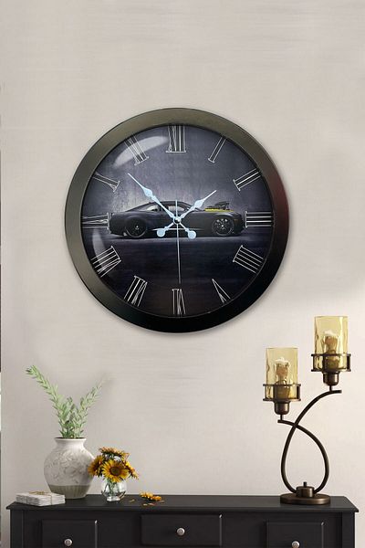 Kasva Concept Gift 36 Cm Black Metal Car Wall Clock