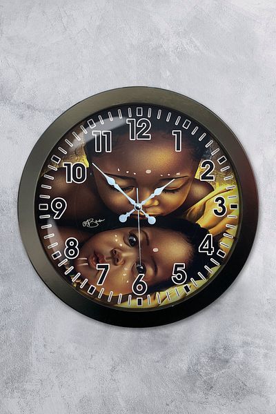 Kasva Concept Gift 36 cm Black Metal African Child Wall Clock