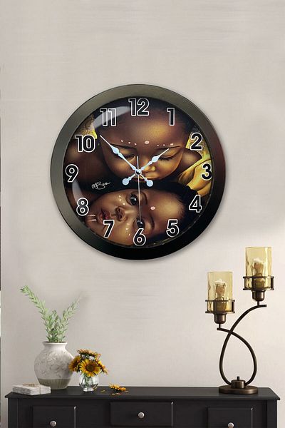 Kasva Concept Gift 36 cm Black Metal African Child Wall Clock