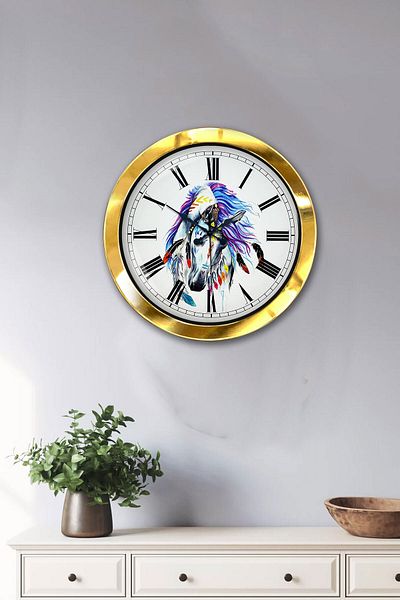 Kasva Concept Gift 36 cm Gold Metal Horse Wall Clock