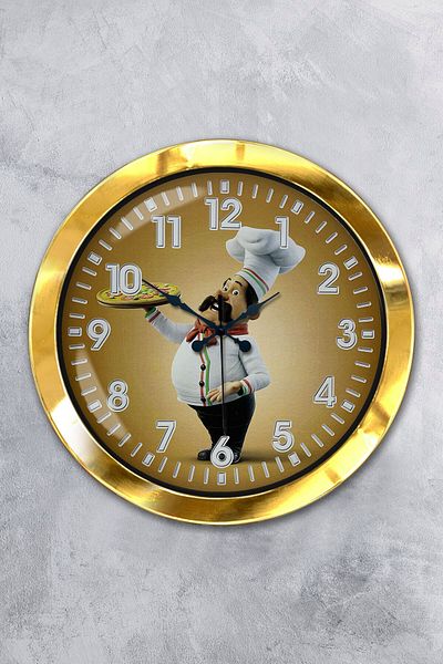 Kasva Concept Gift 36 cm Gold Metal Cook Kitchen Wall Clock