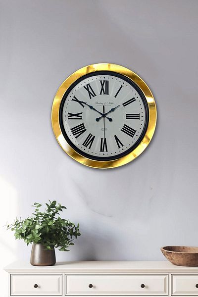 Kasva Concept Δώρο 36 εκ. Χρυσό Μεταλλικό Αντίκα Ρολόι Τοίχου