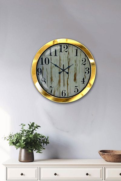 Kasva Concept Gift 36 cm Gold Metal Asal Number Wall Clock