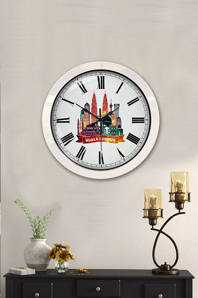 Kasva Concept 36 cm White Metal Prague Themed Wall Clock