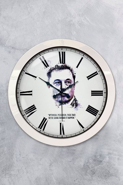 Kasva Concept 36 cm White Metal Elon Musk Wall Clock
