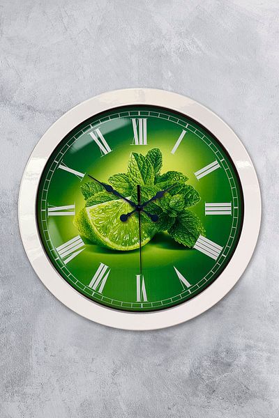 Kasva Concept Gift 36 cm White Metal Lemon Themed Kitchen Wall Clock