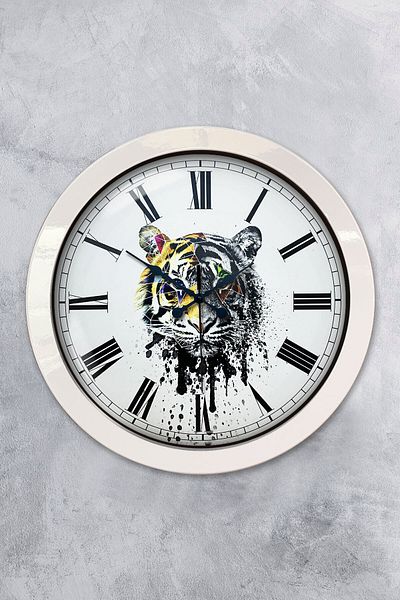 Kasva Concept Gift 36 cm White Metal Tiger Wall Clock