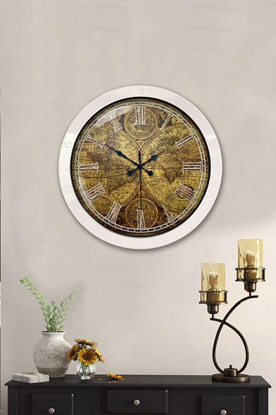 Kasva Concept Gift 36 cm White Metal Map Wall Clock