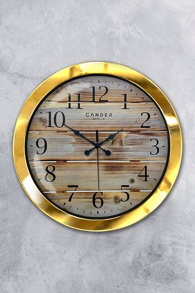 Kasva Concept Gift 36 cm Gold Metal Wooden Look Wall Clock