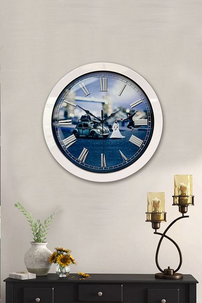 Kasva Concept 36 cm White Metal Bride Groom Wall Clock
