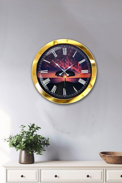 Kasva Concept Δώρο 36 εκ. Χρυσό Μεταλλικό Ρολόι Τοίχου Δέντρου