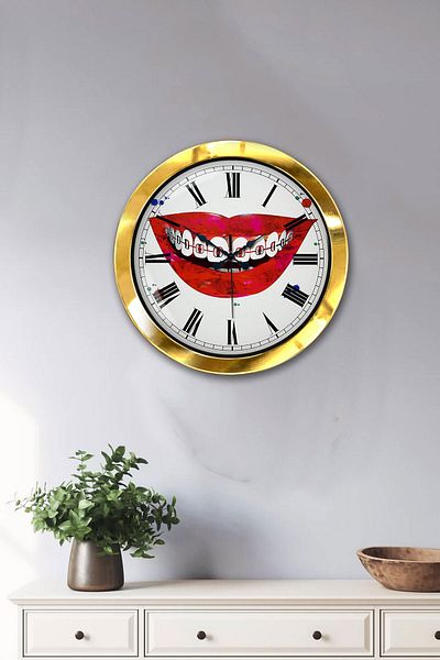 Kasva Concept Gift 36 cm Gold Metal Mouth Wall Clock