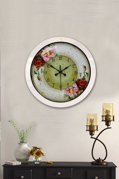 Kasva Concept Gift 36 cm White Metal Flowers Wall Clock