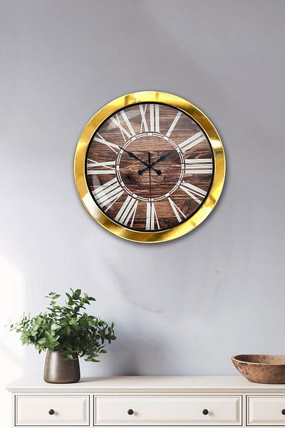 Kasva Concept 36 cm Gold Metal Wood Look Wall Clock