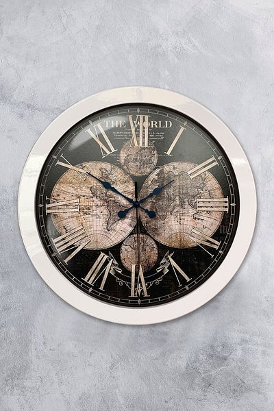 Kasva Concept 36 cm White Metal World Map Wall Clock