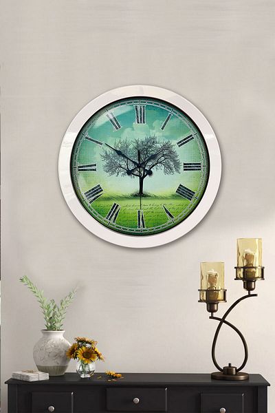 Kasva Concept Gift 36 cm White Metal Plane Tree Wall Clock