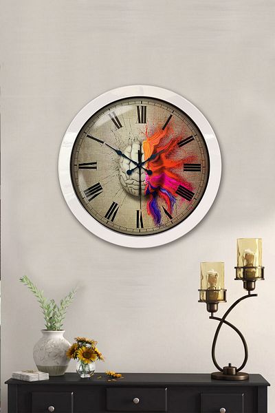 Kasva Concept Cadou 36 Cm Ceas de Perete Creier Metal Alb
