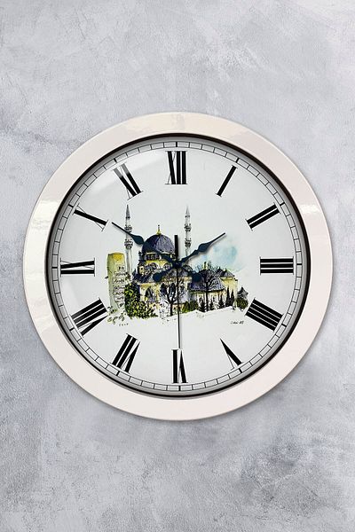 Kasva Concept Gift 36 cm White Metal New Mosque Wall Clock