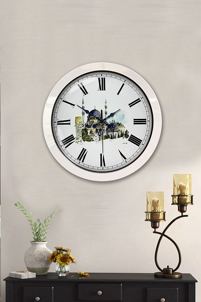 Kasva Concept Gift 36 cm White Metal New Mosque Wall Clock