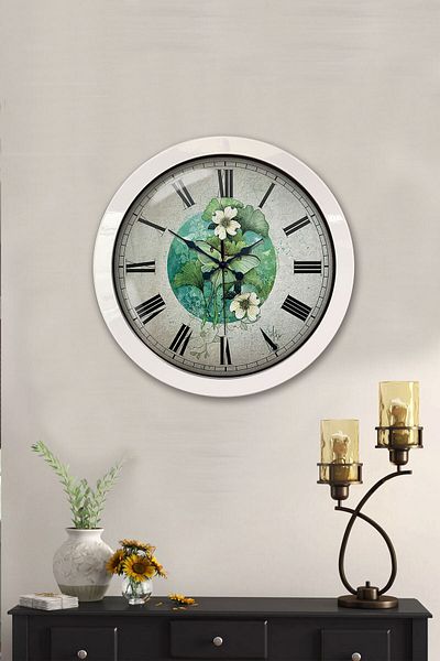 Kasva Concept Gift 36 cm White Metal Flower Wall Clock